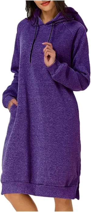Long Sleeve Dress for Women Lightweight Pocket Hoodie Dress Fall Sweatshirts for Women Loose Pullover Tunic