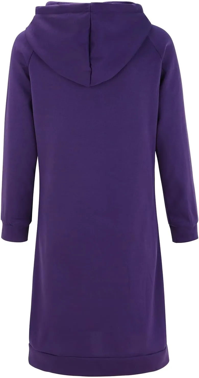Long Sleeve Dress for Women Lightweight Pocket Hoodie Dress Fall Sweatshirts for Women Loose Pullover Tunic