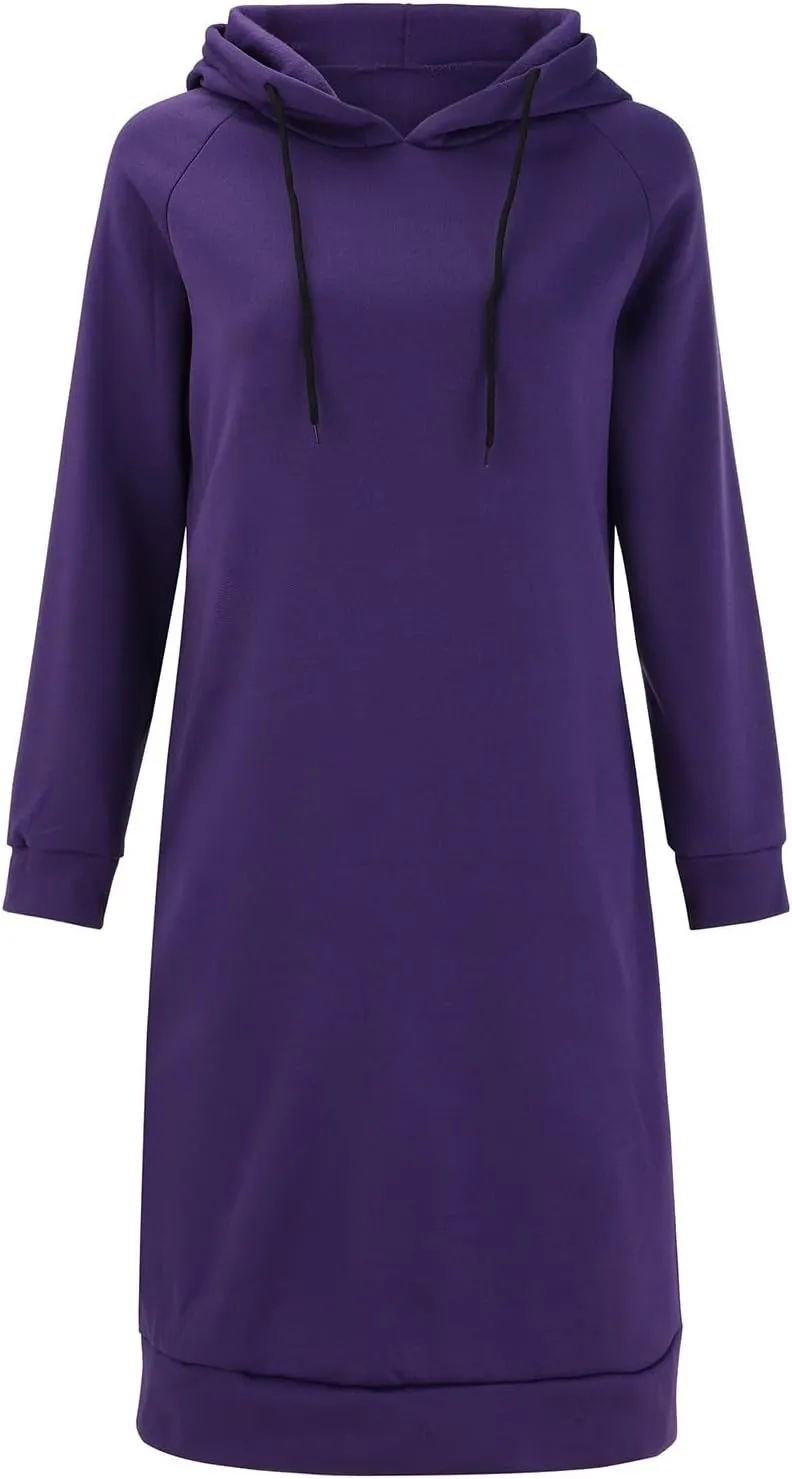 Long Sleeve Dress for Women Lightweight Pocket Hoodie Dress Fall Sweatshirts for Women Loose Pullover Tunic
