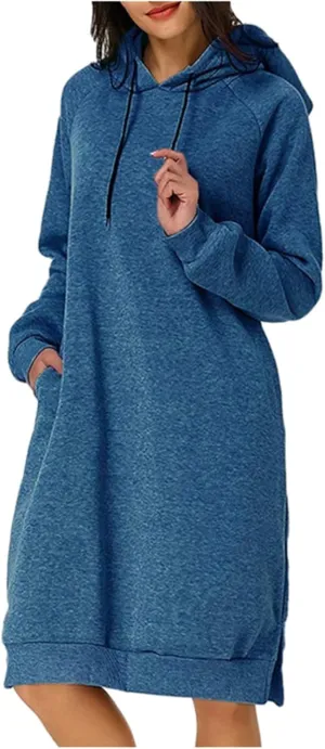 Long Sleeve Dress for Women Lightweight Pocket Hoodie Dress Fall Sweatshirts for Women Loose Pullover Tunic