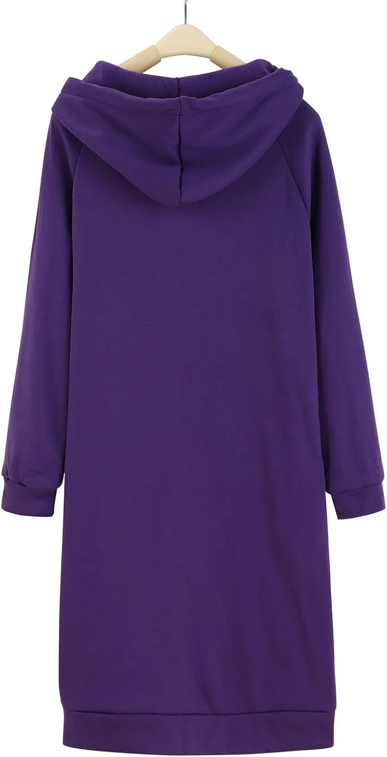 Long Sleeve Dress for Women Lightweight Pocket Hoodie Dress Fall Sweatshirts for Women Loose Pullover Tunic