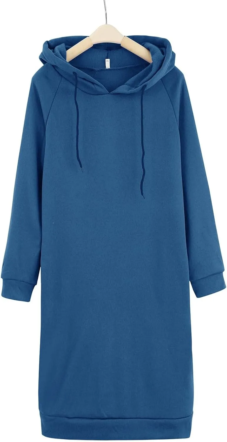 Long Sleeve Dress for Women Lightweight Pocket Hoodie Dress Fall Sweatshirts for Women Loose Pullover Tunic