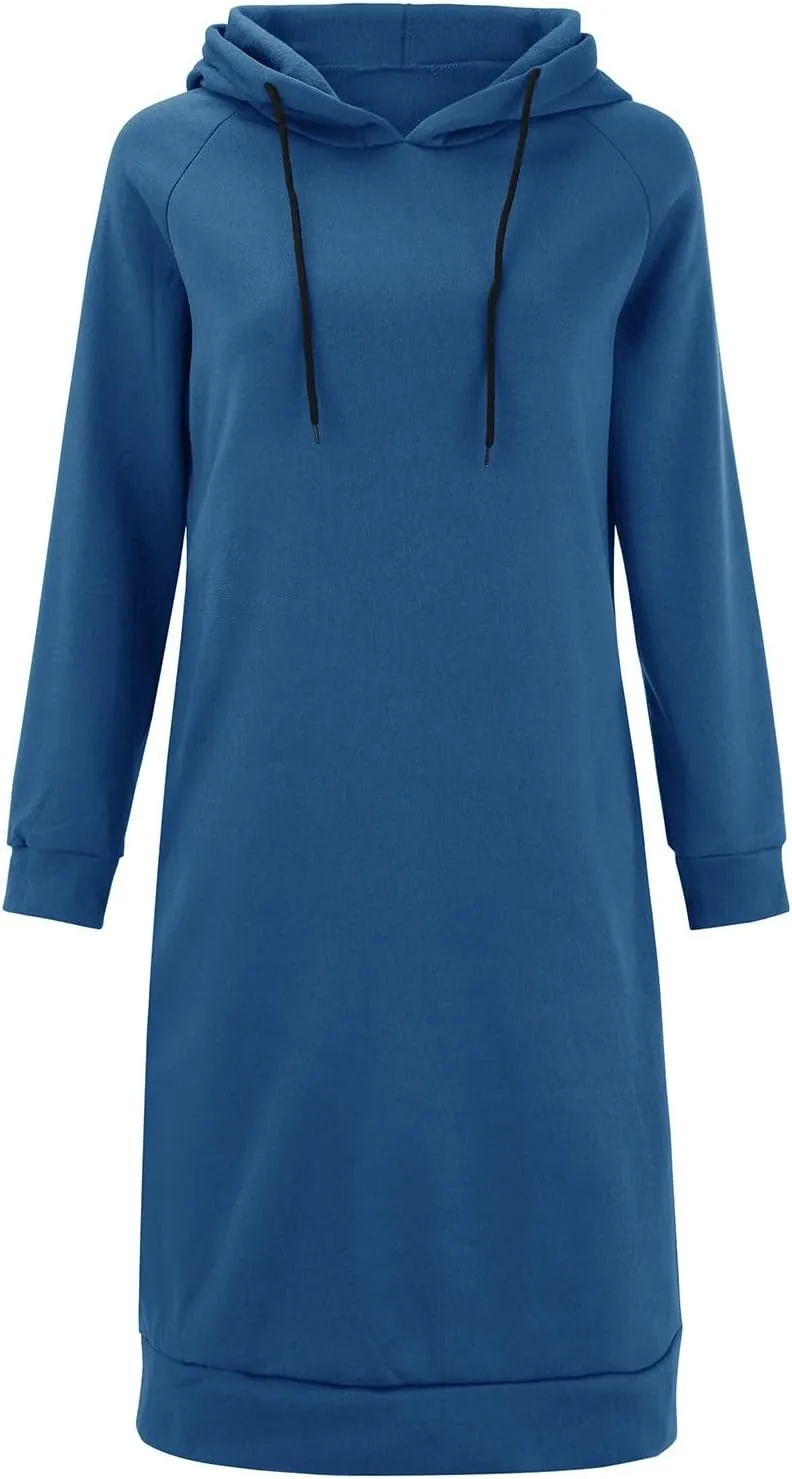 Long Sleeve Dress for Women Lightweight Pocket Hoodie Dress Fall Sweatshirts for Women Loose Pullover Tunic