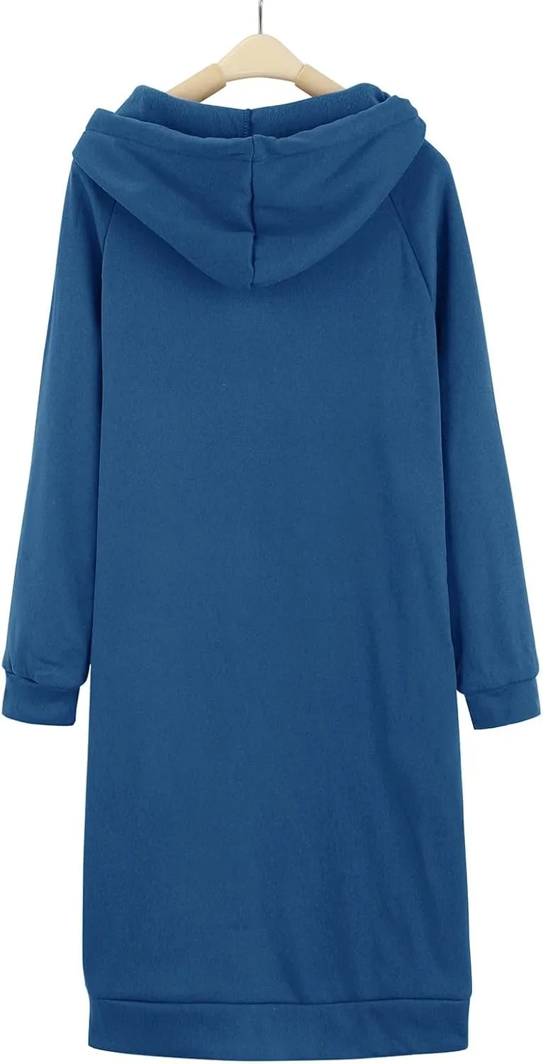 Long Sleeve Dress for Women Lightweight Pocket Hoodie Dress Fall Sweatshirts for Women Loose Pullover Tunic