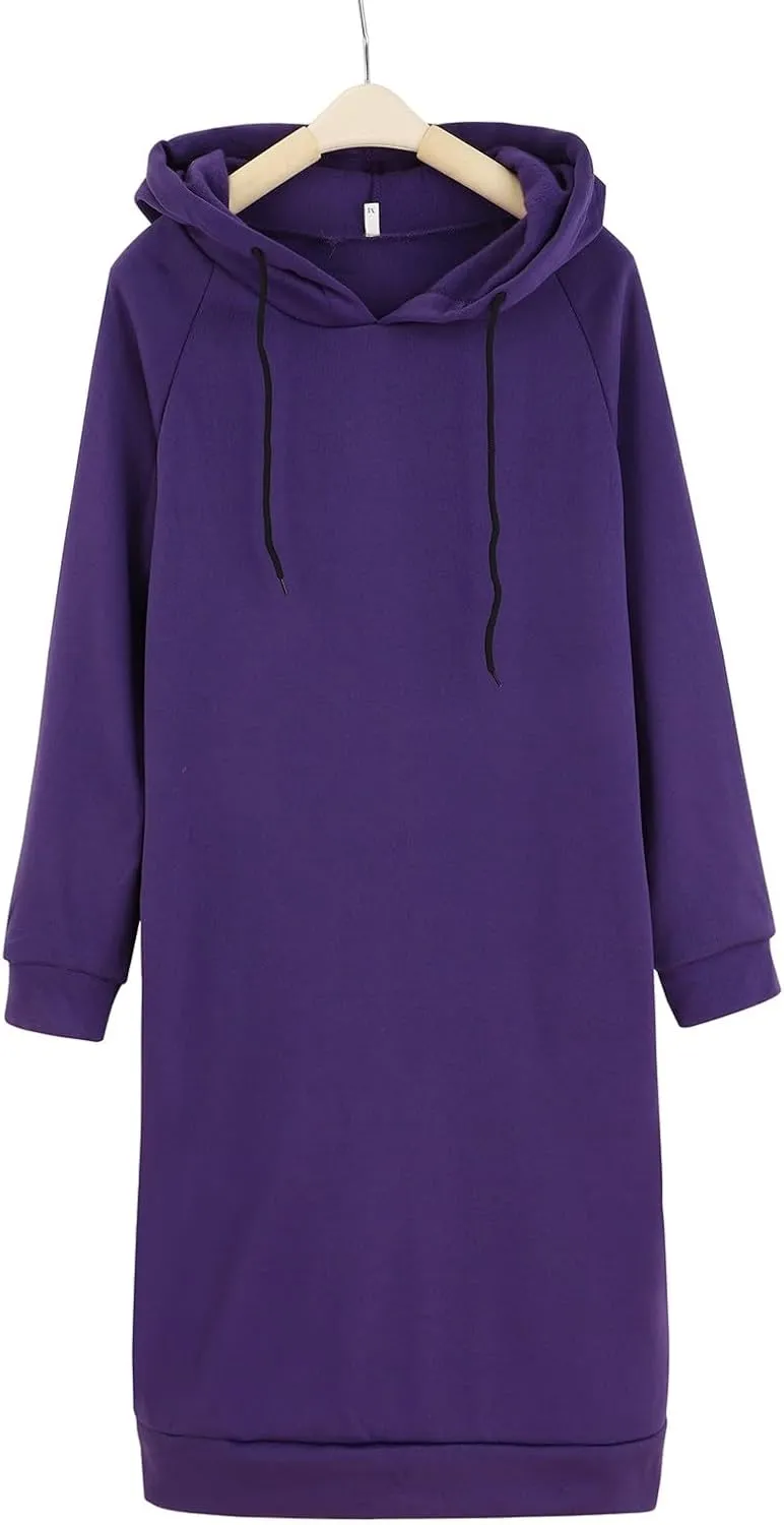 Long Sleeve Dress for Women Lightweight Pocket Hoodie Dress Fall Sweatshirts for Women Loose Pullover Tunic