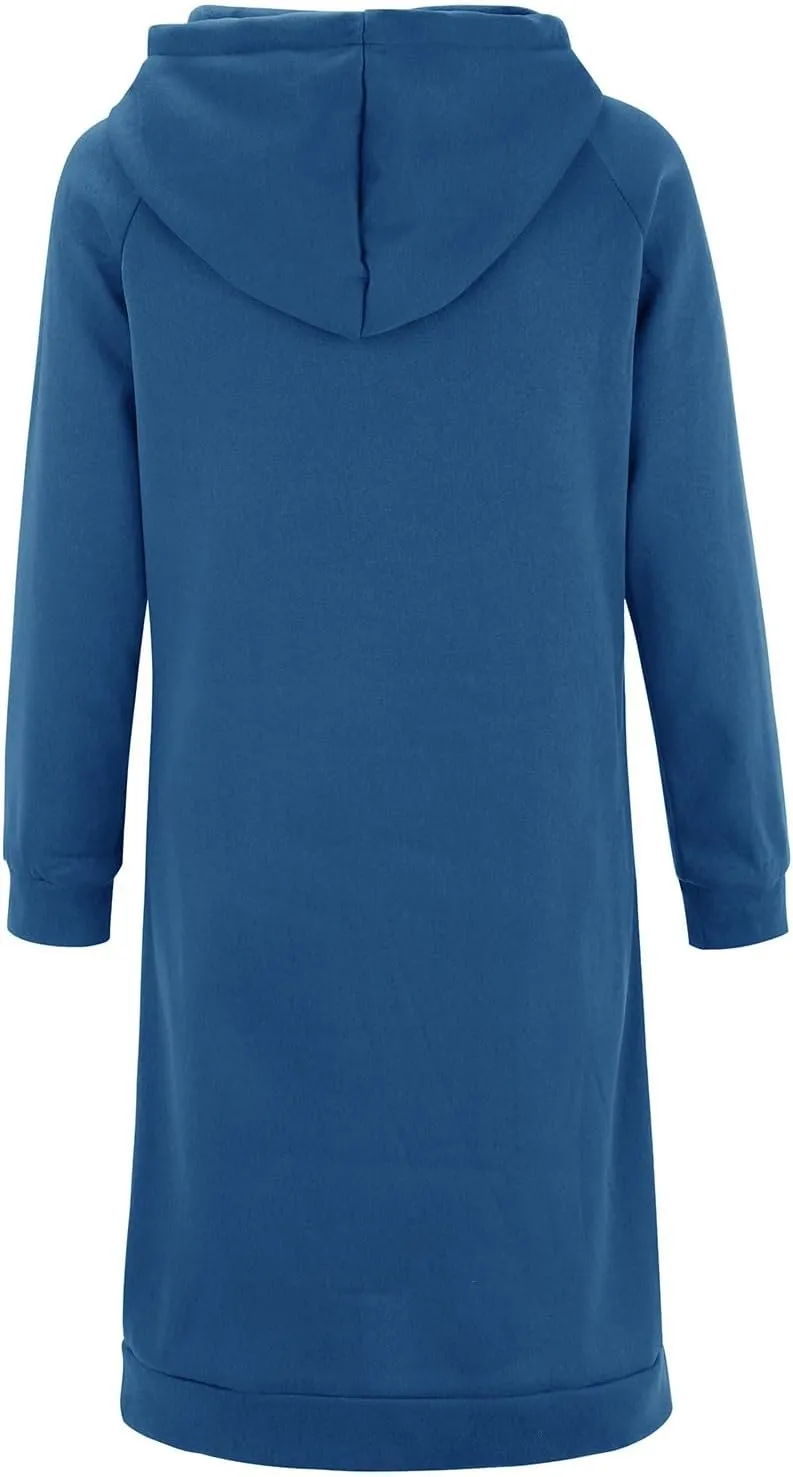 Long Sleeve Dress for Women Lightweight Pocket Hoodie Dress Fall Sweatshirts for Women Loose Pullover Tunic