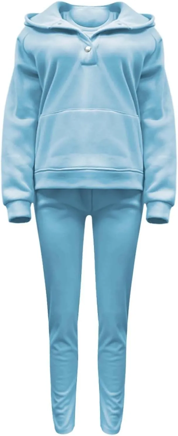 Lounge Sets for Women - 2 Piece Button Thick Outfits Sweatsuit Hoodies with Pants Fall Jogging Track Suits for Women