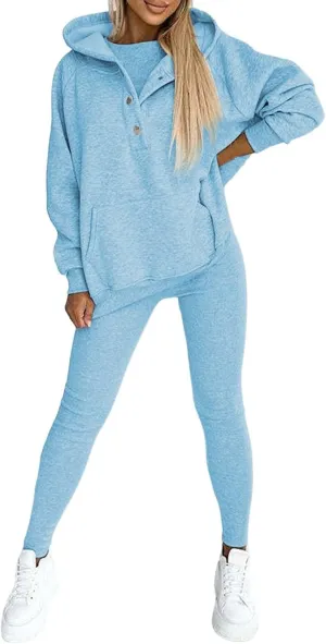Lounge Sets for Women - 2 Piece Button Thick Outfits Sweatsuit Hoodies with Pants Fall Jogging Track Suits for Women