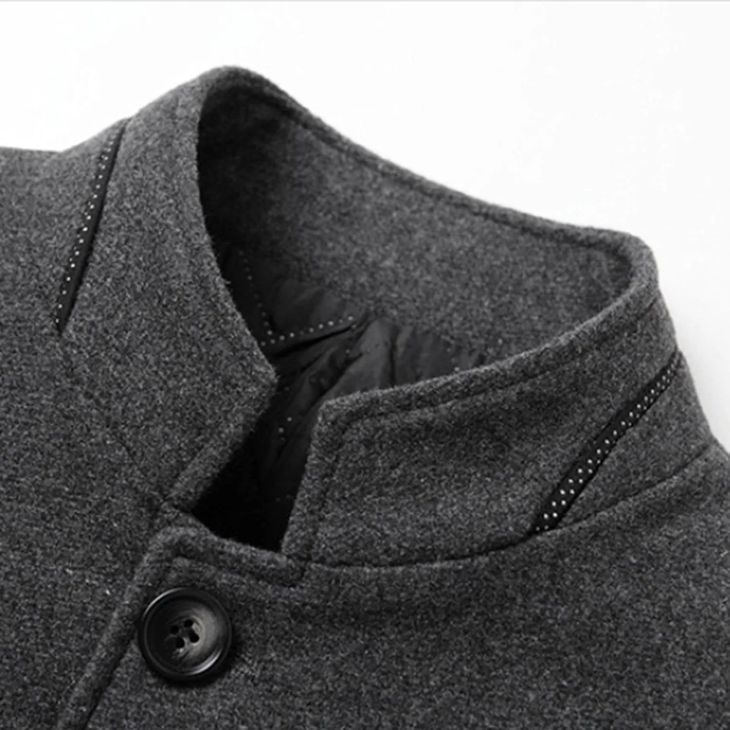 Lu's Chic Men's Wool Trench Coat Winter Coats Single Breasted Quilted Fall Long Sleeve Slim Fit Casual Dressy Jackets