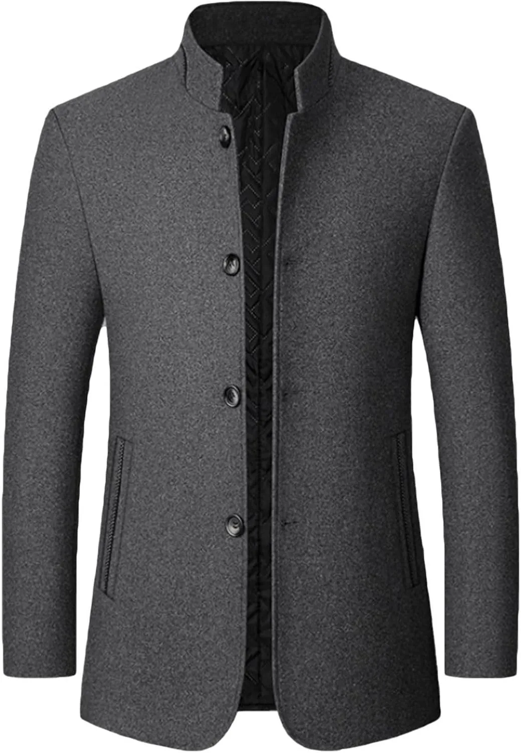 Lu's Chic Men's Wool Trench Coat Winter Coats Single Breasted Quilted Fall Long Sleeve Slim Fit Casual Dressy Jackets