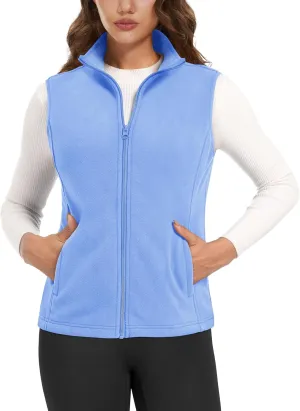 MAGCOMSEN Women's Fleece Vest Outerwear Sleeveless Lightweight Zip Jackets Warm Soft Vests with Zipper Pockets