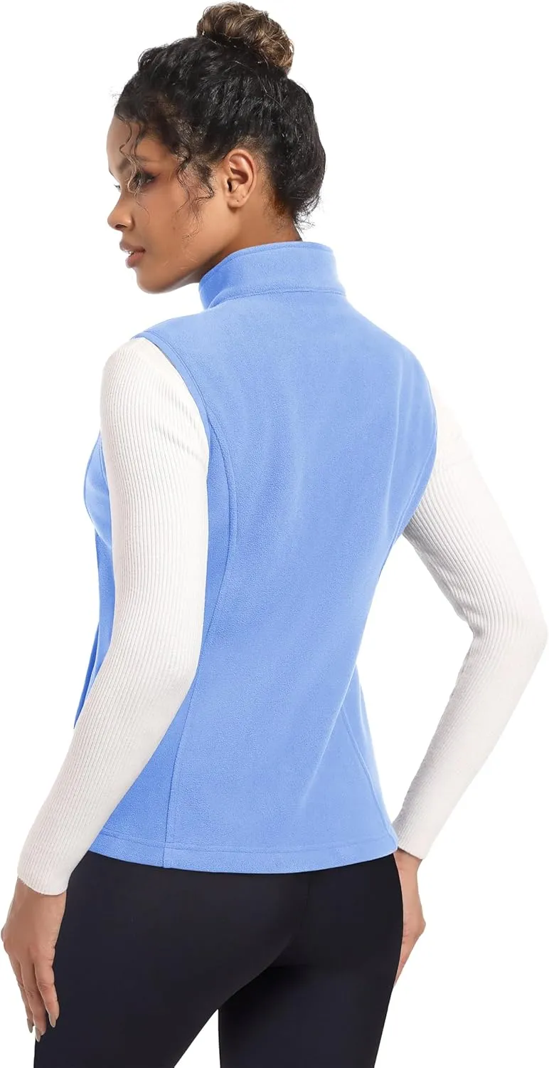 MAGCOMSEN Women's Fleece Vest Outerwear Sleeveless Lightweight Zip Jackets Warm Soft Vests with Zipper Pockets