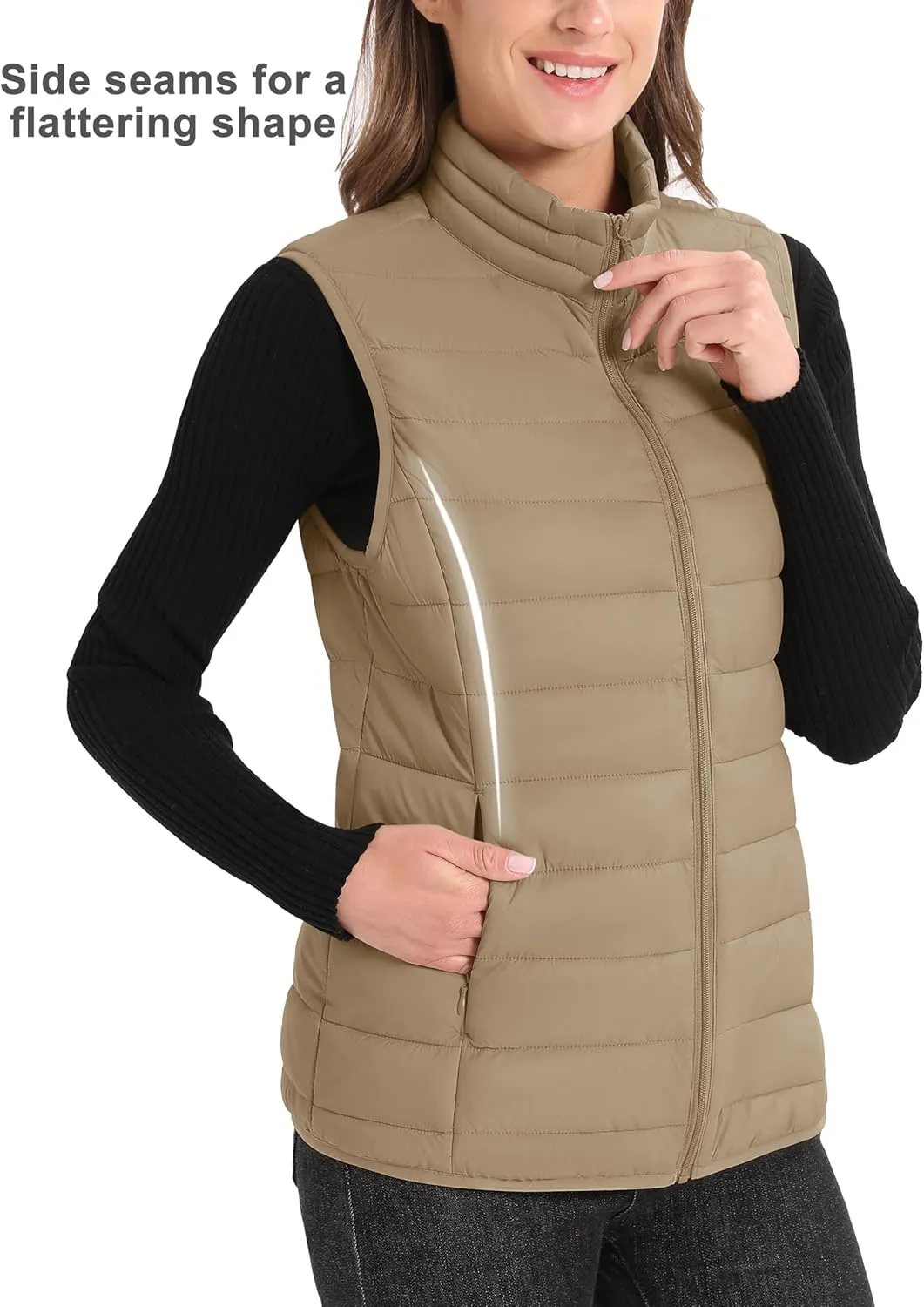 MAGCOMSEN Women's Puffer Vest Lightweight Stand Collar Zip 4 Pockets Puffy Vests Sleeveless Quilted Padded Outerwear