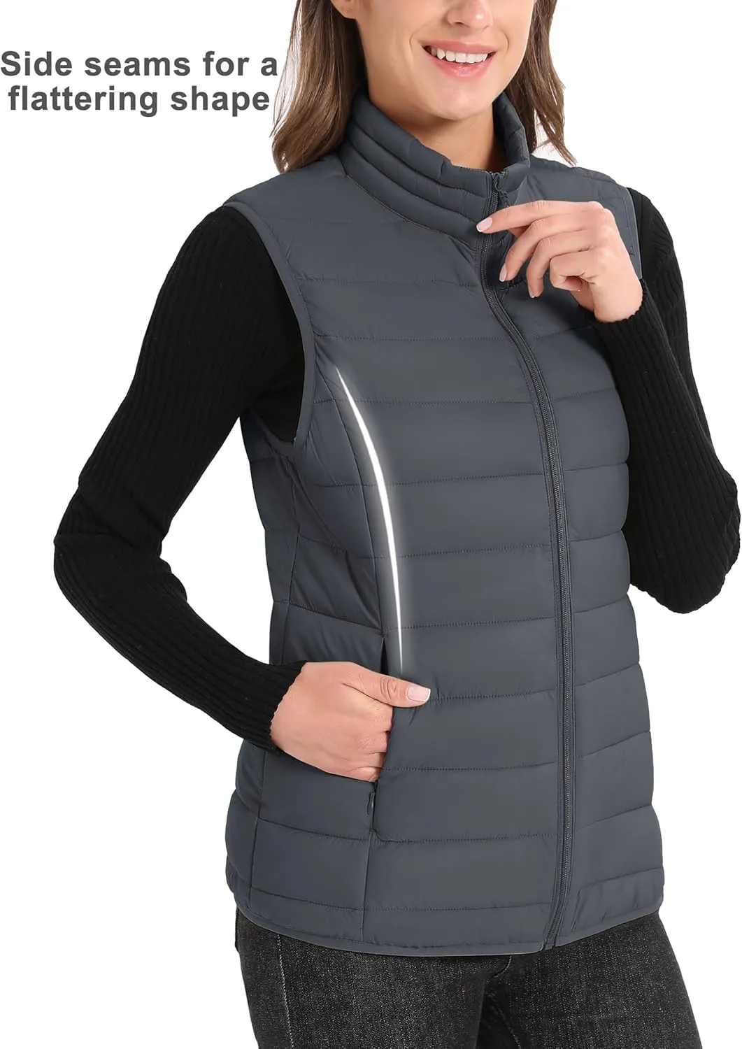 MAGCOMSEN Women's Puffer Vest Lightweight Stand Collar Zip 4 Pockets Puffy Vests Sleeveless Quilted Padded Outerwear