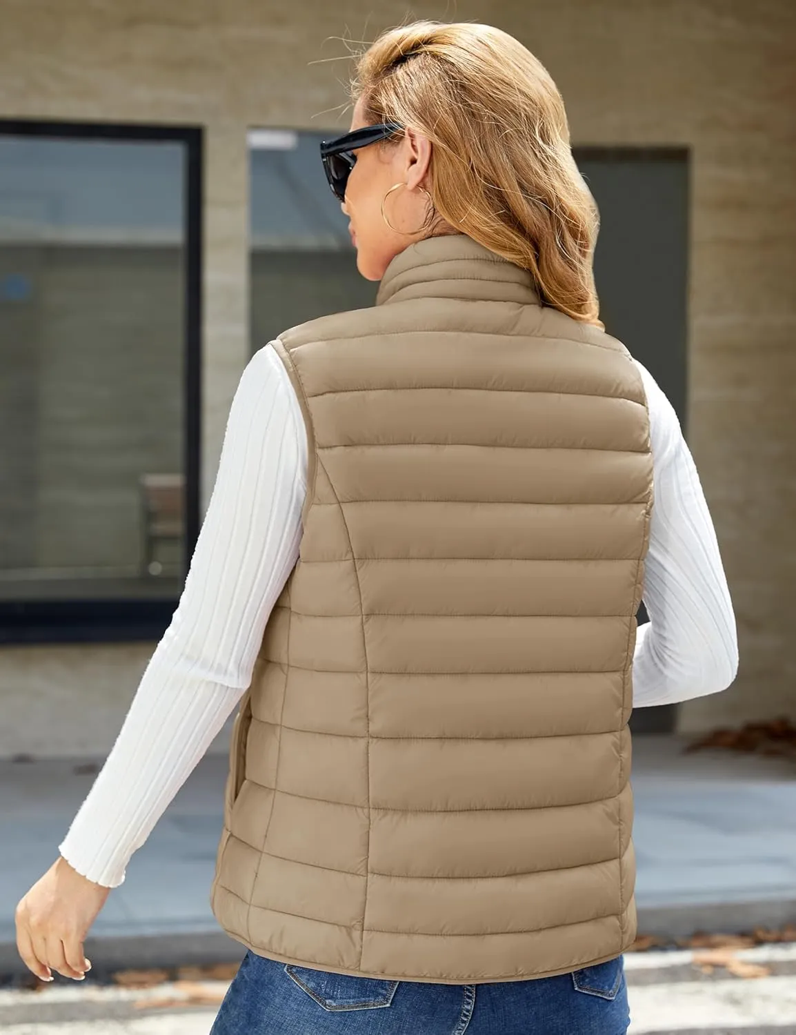 MAGCOMSEN Women's Puffer Vest Lightweight Stand Collar Zip 4 Pockets Puffy Vests Sleeveless Quilted Padded Outerwear