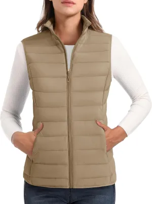 MAGCOMSEN Women's Puffer Vest Lightweight Stand Collar Zip 4 Pockets Puffy Vests Sleeveless Quilted Padded Outerwear