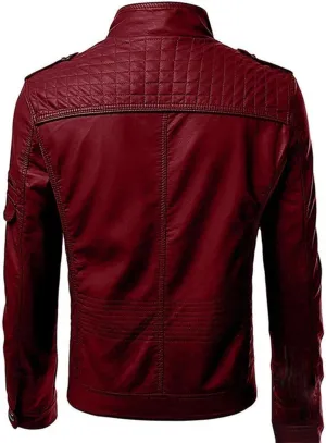 Maiyifu-GJ Men's Faux Leather Jacket Stand Collar Motorcycle Leather Jackets Casual Lightweight Zip Up Biker Coat