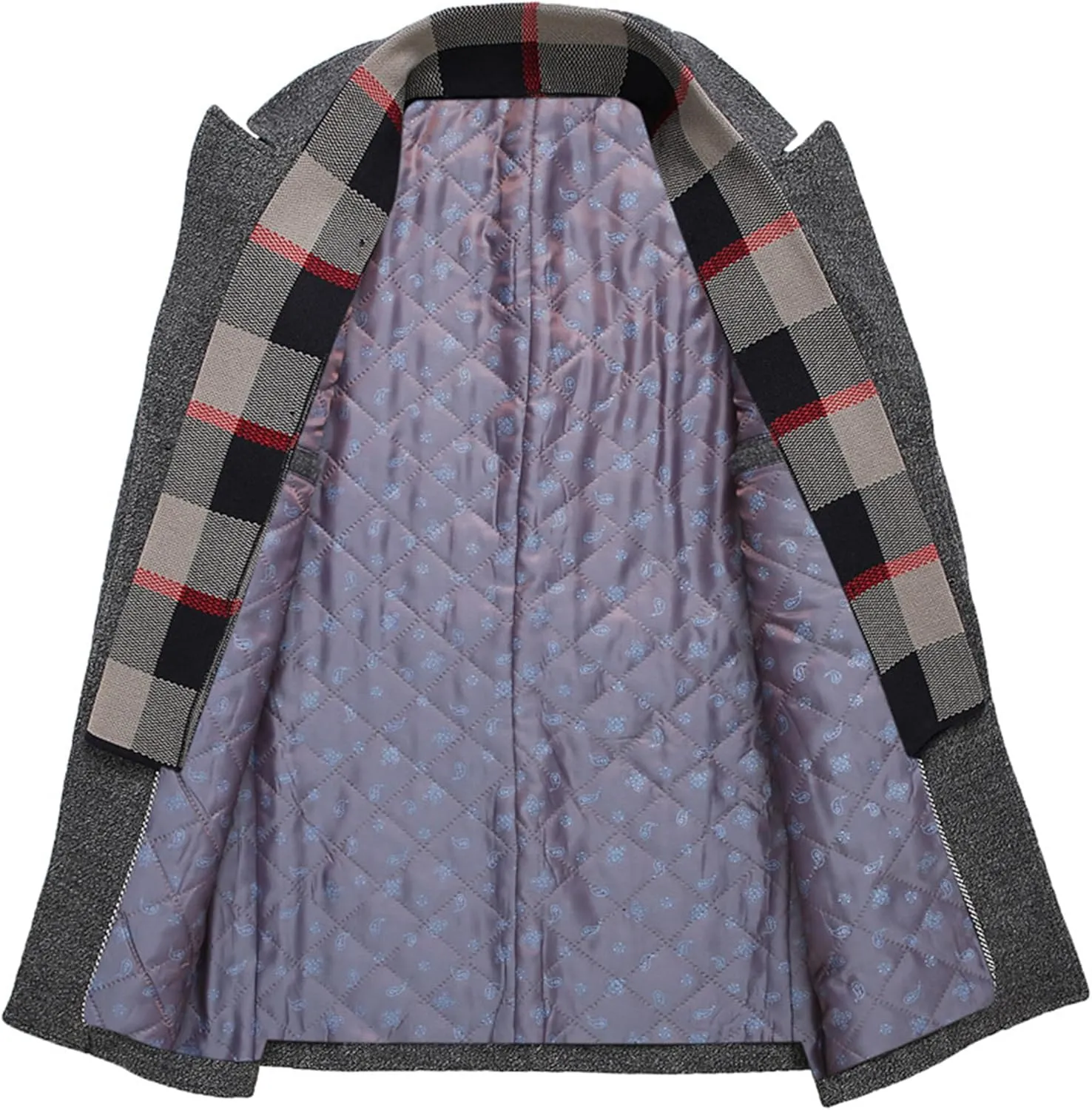 Maiyifu-GJ Men's Long Wool Blend Trench Coat Scarfs Collar Single Breasted Slim Fit Overcoat Winter Warm Mid-Length Coats
