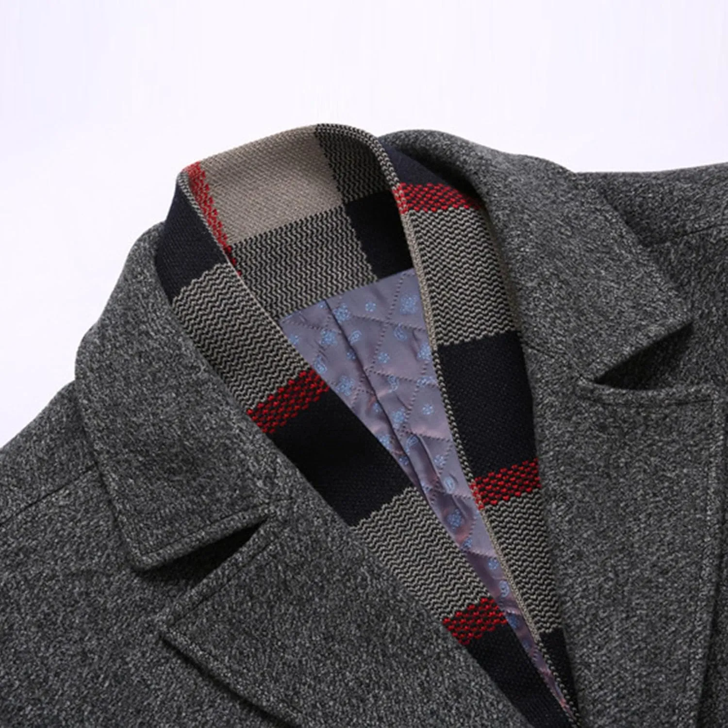 Maiyifu-GJ Men's Long Wool Blend Trench Coat Scarfs Collar Single Breasted Slim Fit Overcoat Winter Warm Mid-Length Coats