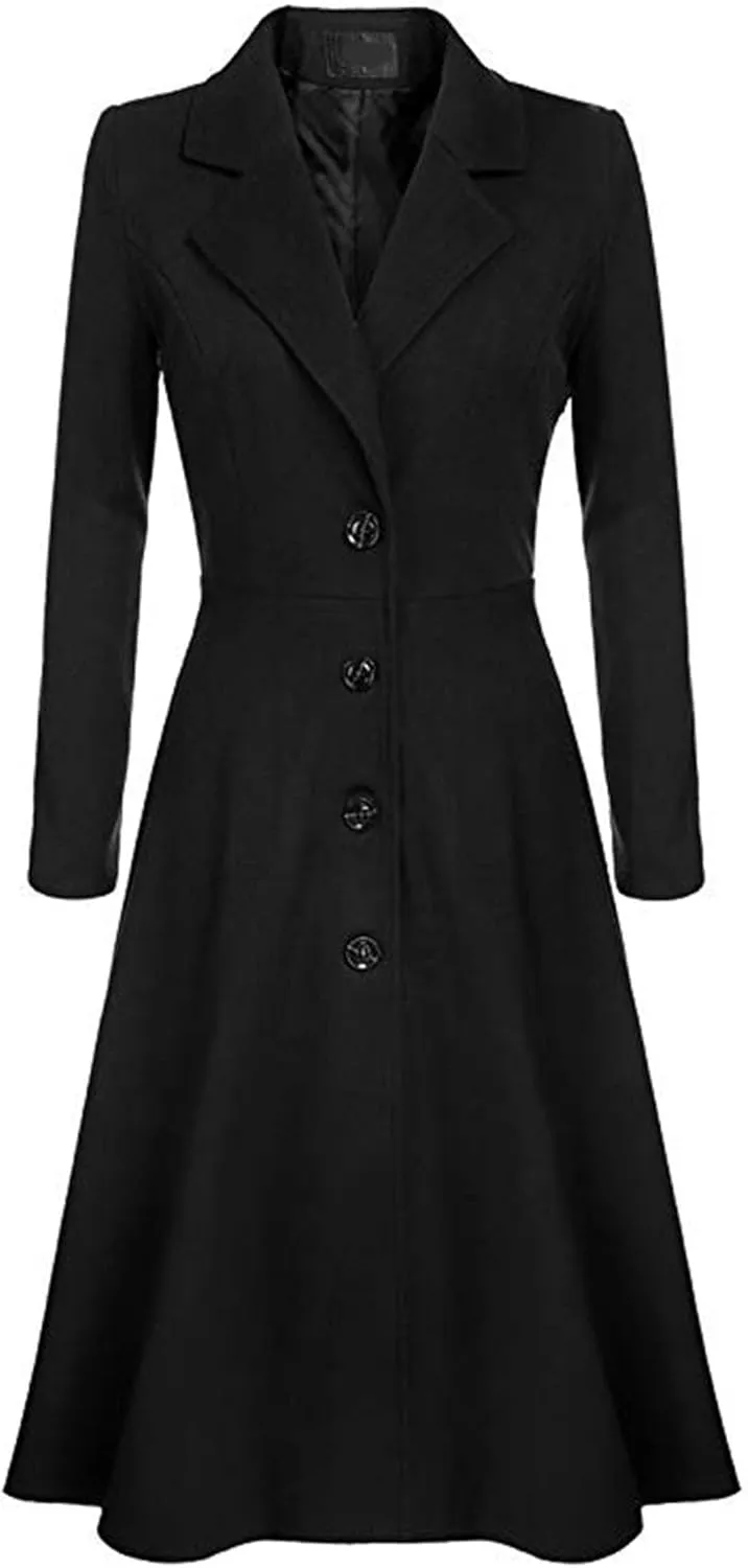 Maiyifu-GJ Women's Winter Wool Blend Dress Coats Notch Lapel Single Breasted Trench Coat Fashion Overcoat Jacket Outwear