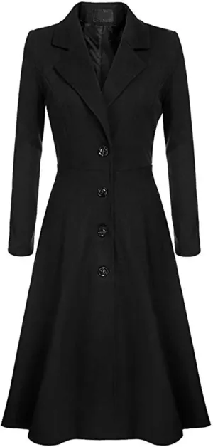 Maiyifu-GJ Women's Winter Wool Blend Dress Coats Notch Lapel Single Breasted Trench Coat Fashion Overcoat Jacket Outwear