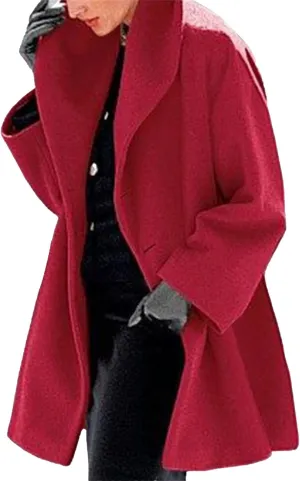 Maiyifu-GJ Wool Coat for Women Casual Notch Lapel Coat Plus Size Single Breasted Long Winter Wool Trench Pea Coat