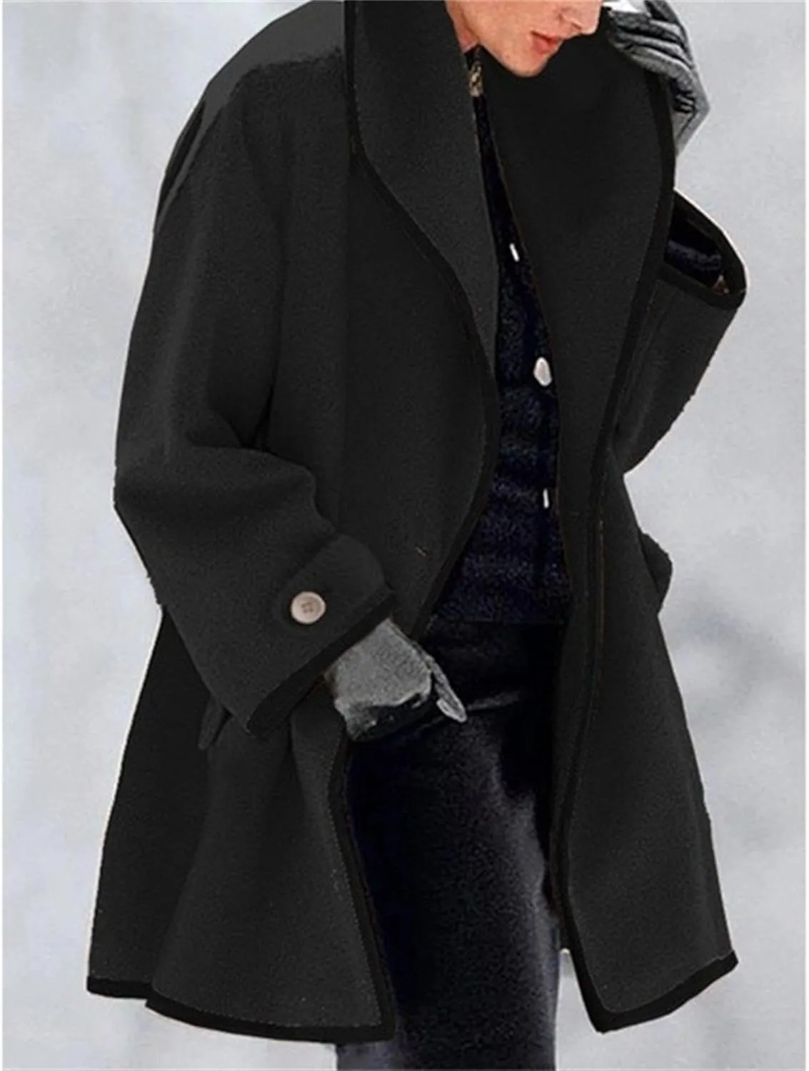 Maiyifu-GJ Wool Coat for Women Casual Notch Lapel Coat Plus Size Single Breasted Long Winter Wool Trench Pea Coat