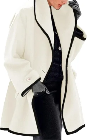 Maiyifu-GJ Wool Coat for Women Casual Notch Lapel Coat Plus Size Single Breasted Long Winter Wool Trench Pea Coat