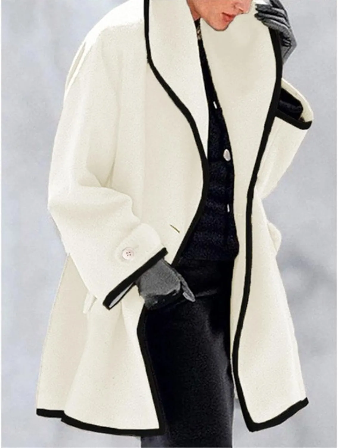 Maiyifu-GJ Wool Coat for Women Casual Notch Lapel Coat Plus Size Single Breasted Long Winter Wool Trench Pea Coat