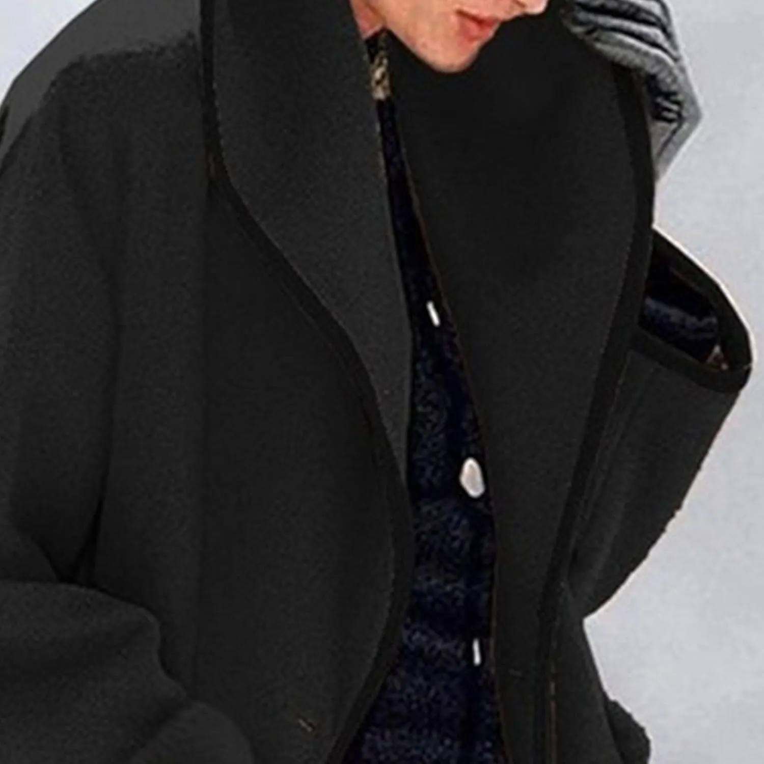 Maiyifu-GJ Wool Coat for Women Casual Notch Lapel Coat Plus Size Single Breasted Long Winter Wool Trench Pea Coat