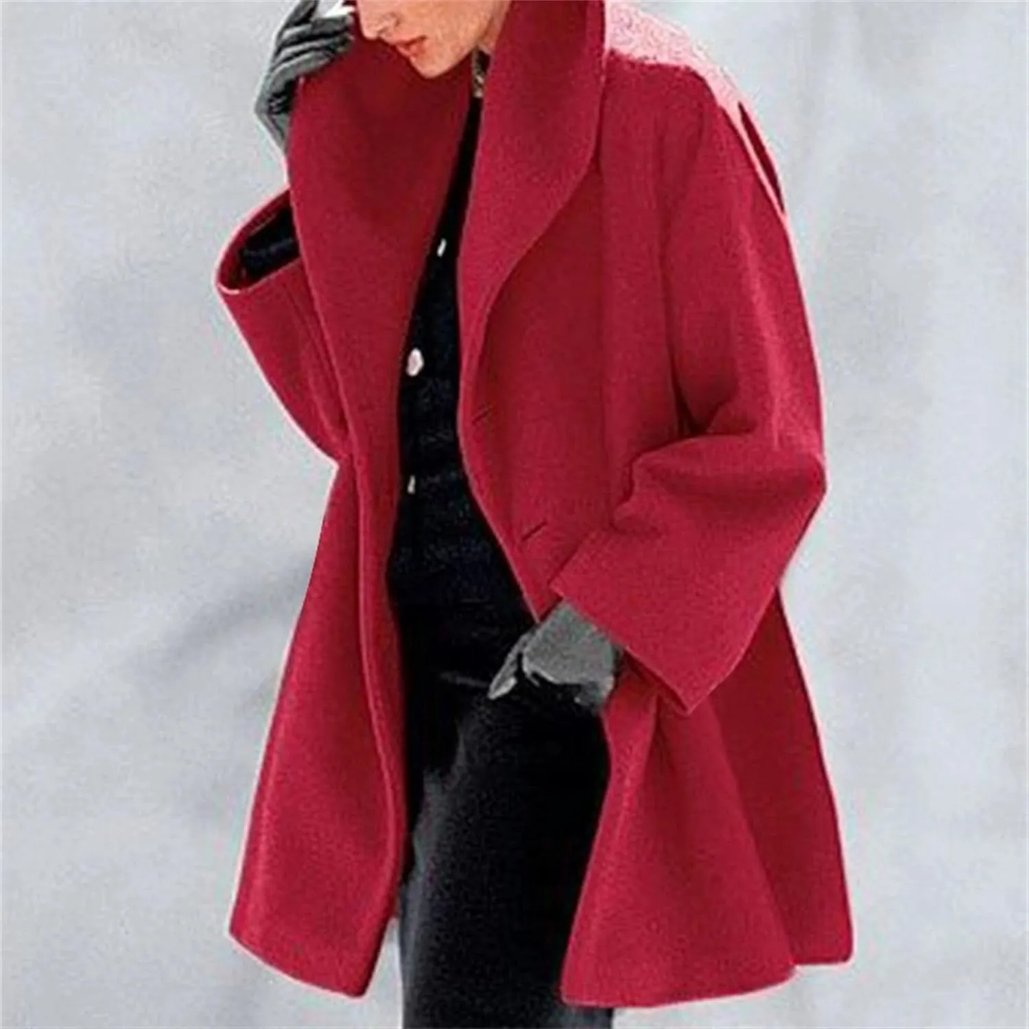 Maiyifu-GJ Wool Coat for Women Casual Notch Lapel Coat Plus Size Single Breasted Long Winter Wool Trench Pea Coat