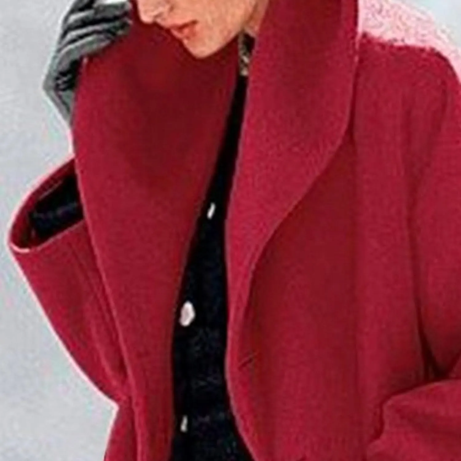 Maiyifu-GJ Wool Coat for Women Casual Notch Lapel Coat Plus Size Single Breasted Long Winter Wool Trench Pea Coat