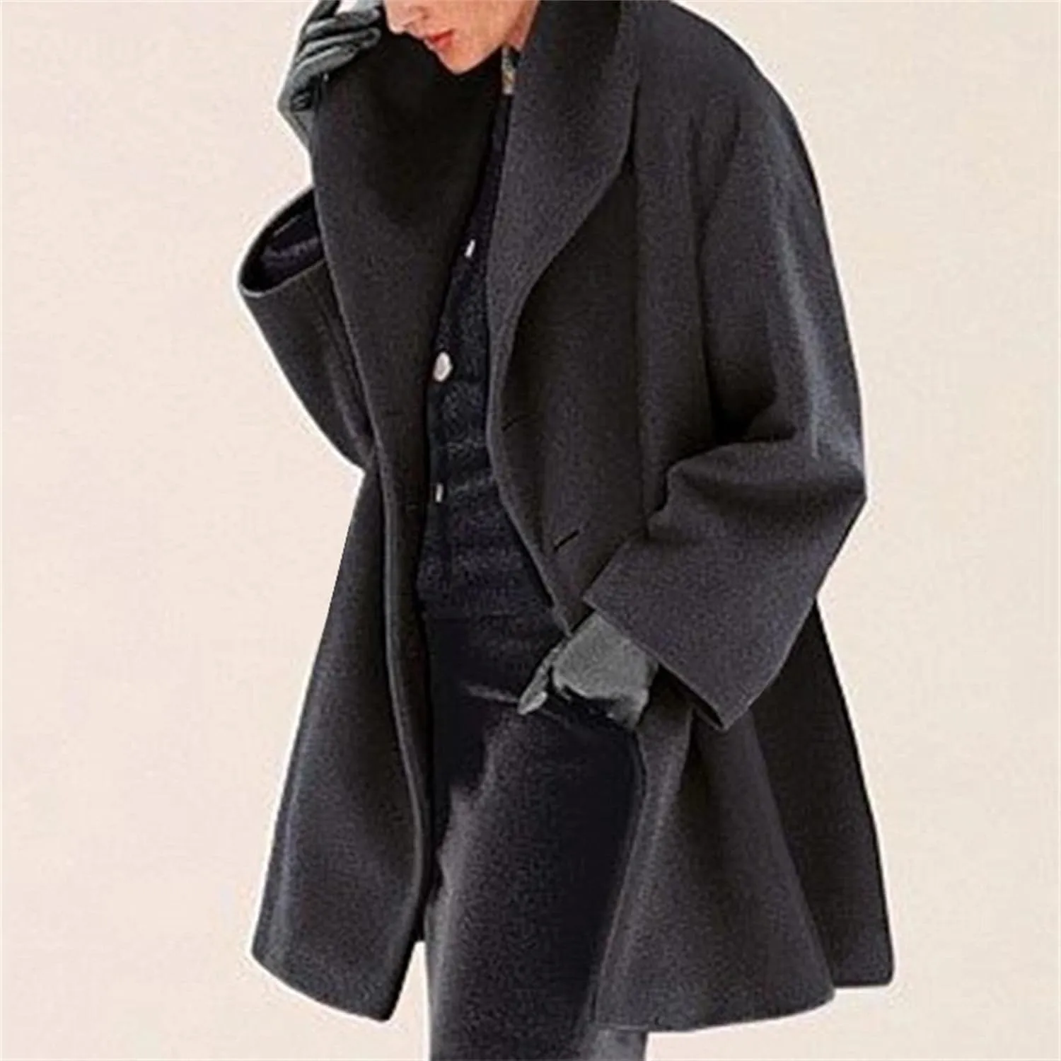 Maiyifu-GJ Wool Coat for Women Plus Size Pea Coat Winter Wool Coat Trench Jacket Ladies Warm Slim Long Overcoat Outwear
