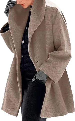 Maiyifu-GJ Wool Coat for Women Plus Size Pea Coat Winter Wool Coat Trench Jacket Ladies Warm Slim Long Overcoat Outwear