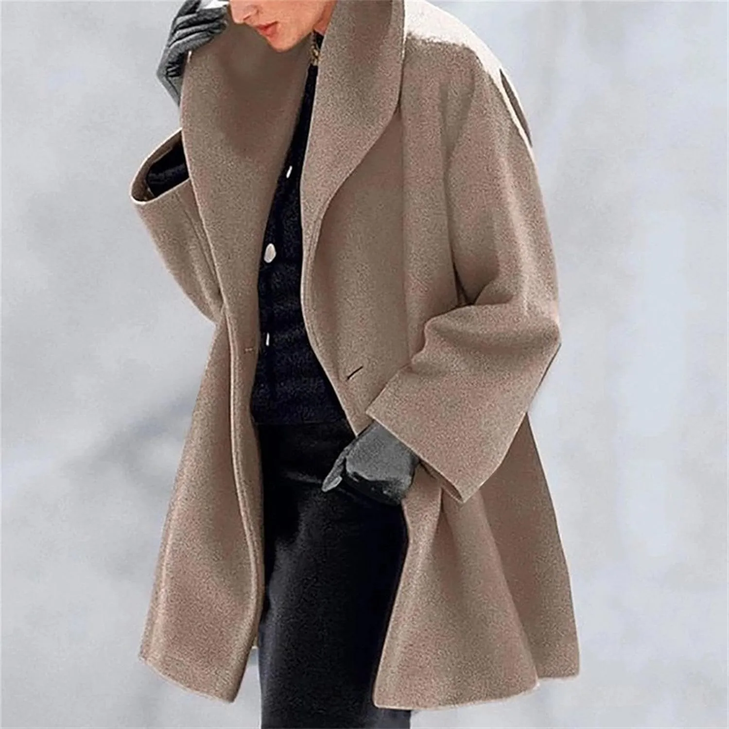 Maiyifu-GJ Wool Coat for Women Plus Size Pea Coat Winter Wool Coat Trench Jacket Ladies Warm Slim Long Overcoat Outwear