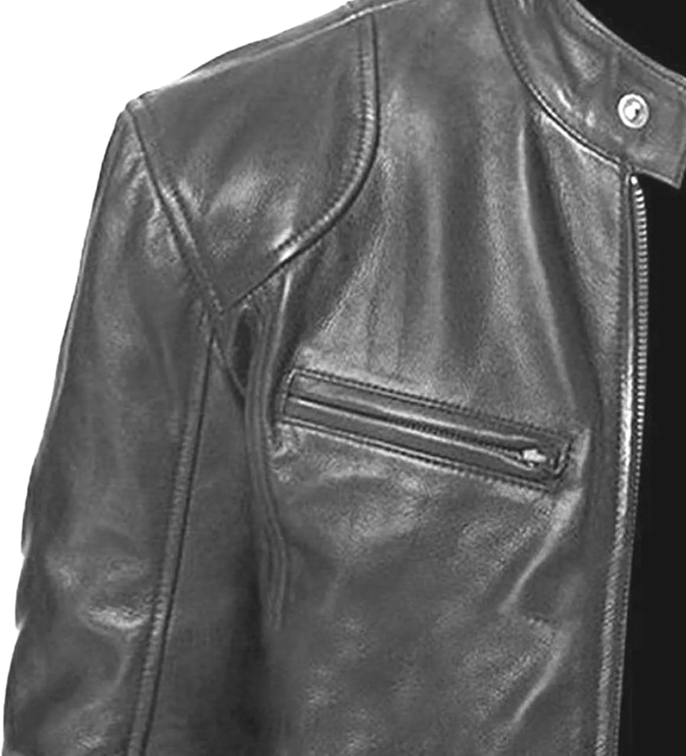Men Leather Motorcycle Jacket Stand Collar Faux Leather Jackets Zip-Up Slim Fit Biker Coat
