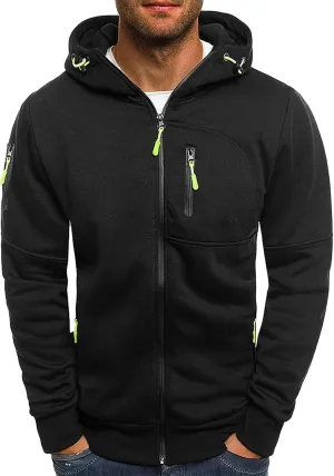Mens' Autumn Winter Long Sleeve Zipper Hooded Sweatshirt Cardigan Tops Hoodies for Men with Zip Pockets Lightweight