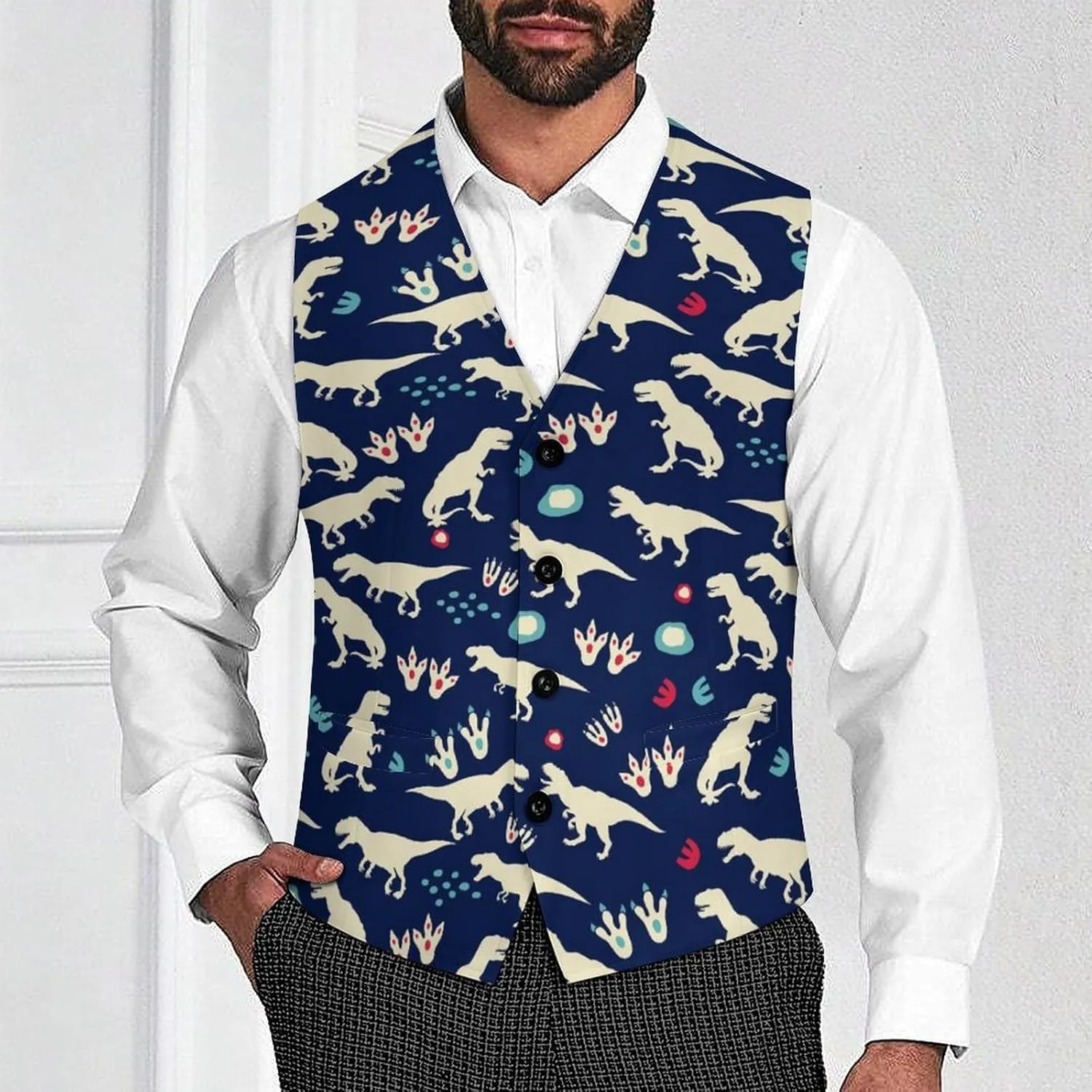 Men's Hawaiian Leaf Suit Vest Slim Fit Business Dress Vest Waistcoat for Wedding Party Casual Dress