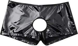 Mens Leather Underwear Sexy Boxer Briefs Front Opening Pouch Low Rise Super Soft Performance Trunks Lingerie for Men