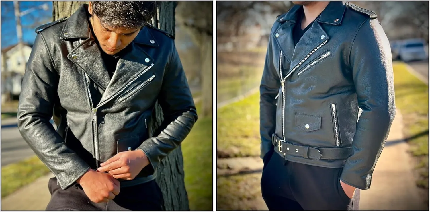 Men's Motorcycle Brando Leather Jacket 100% Genuine Real Soft Distressed Zip Up Motorbike Leather Jackets