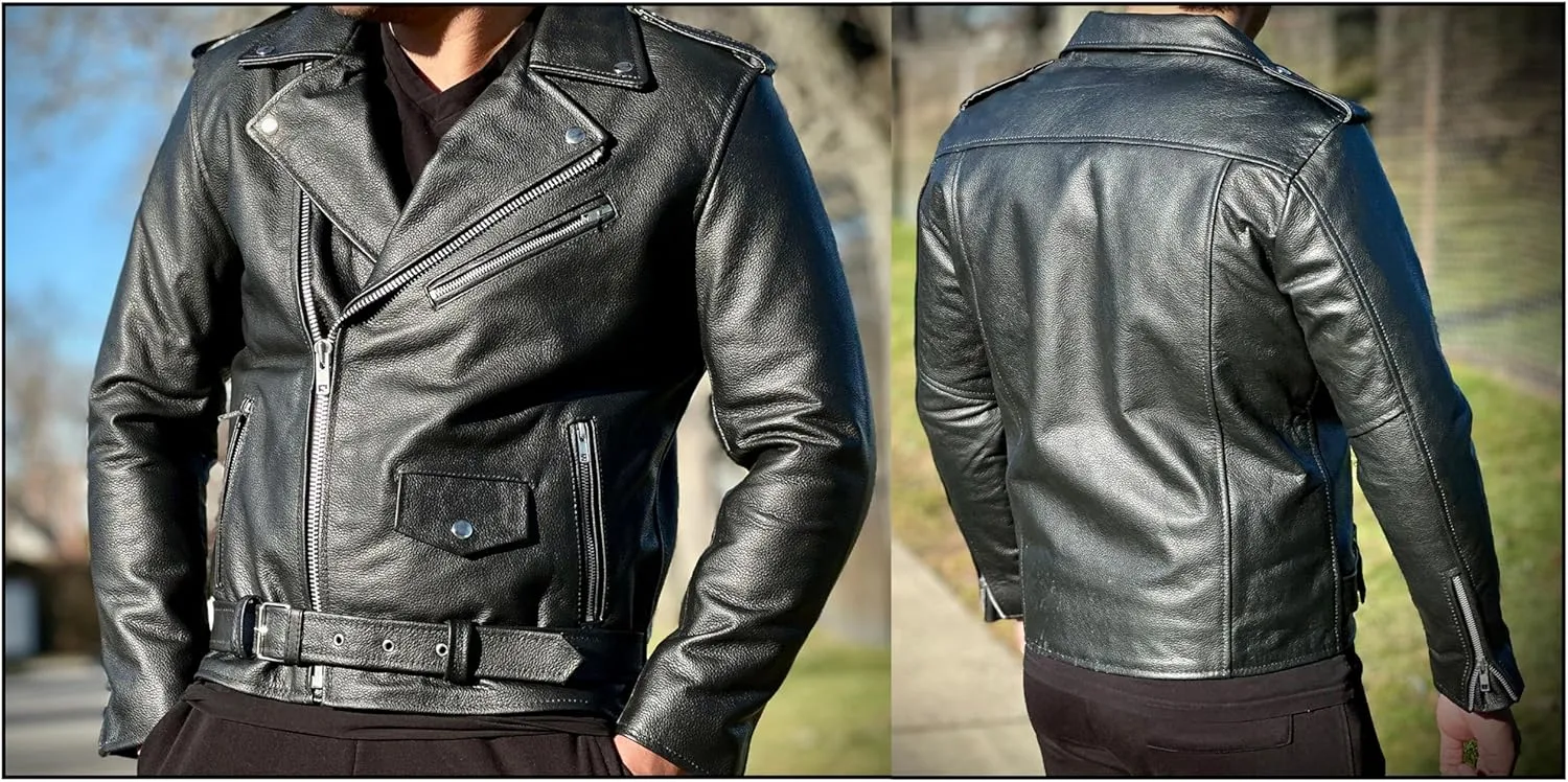 Men's Motorcycle Brando Leather Jacket 100% Genuine Real Soft Distressed Zip Up Motorbike Leather Jackets