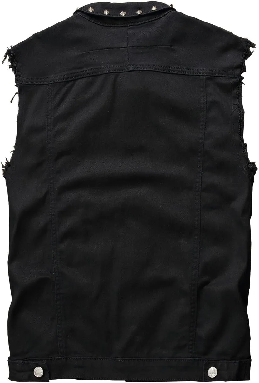 Men's Punk Denim Vest Sleeveless Jean Jackets With Rivets