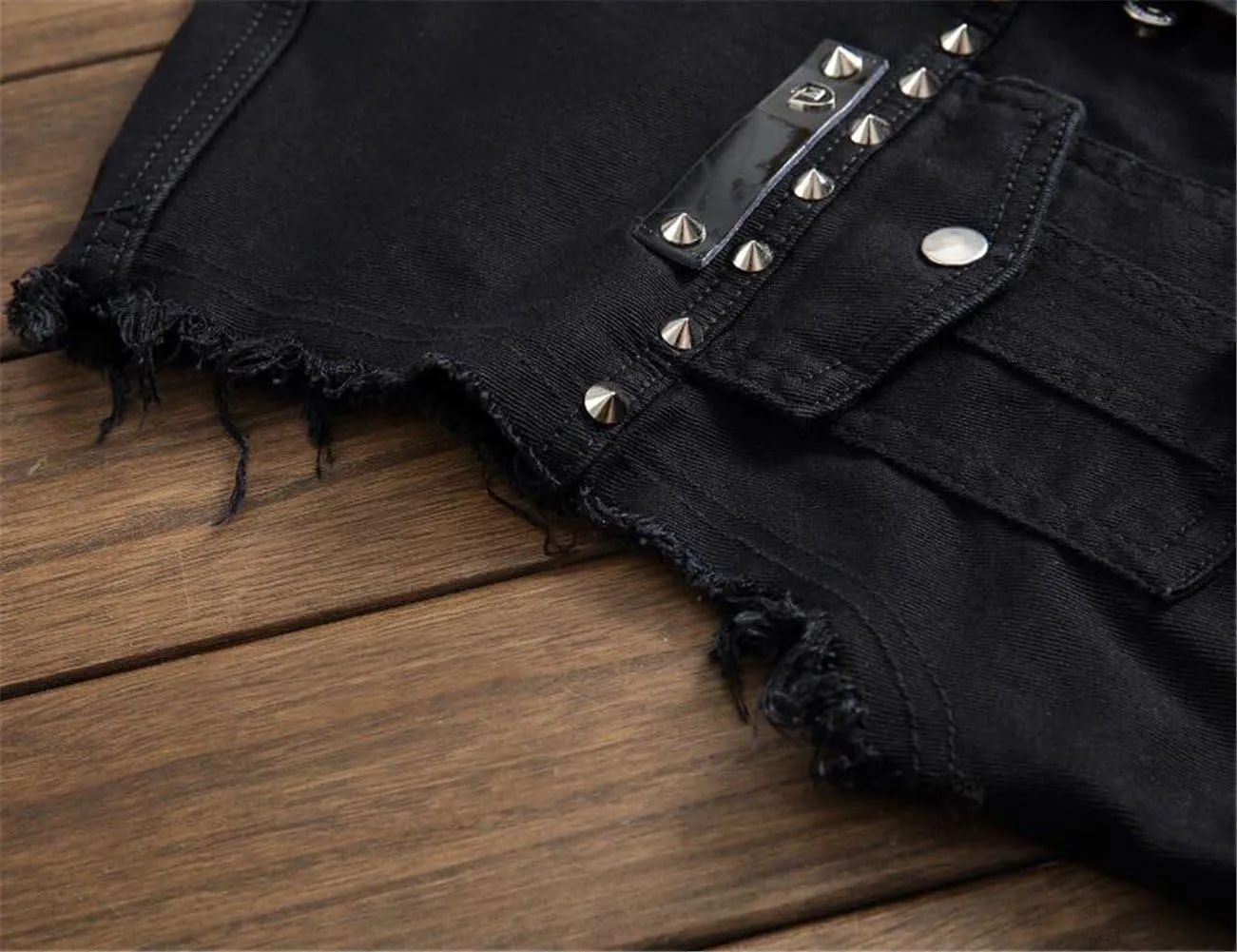 Men's Punk Denim Vest Sleeveless Jean Jackets With Rivets
