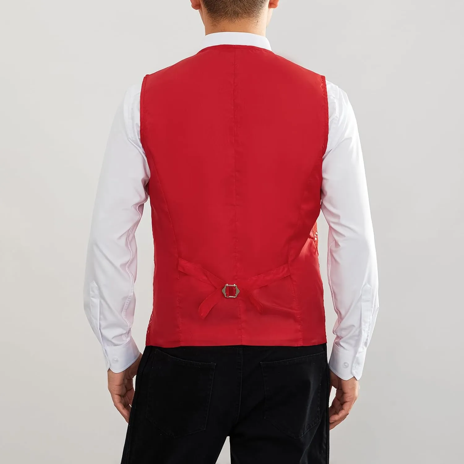 Mens Sequin Vests Dress Suit Vest Casual Shiny Waistcoat Bowtie Set with Pockets for Party Tuxedo Prom Wedding