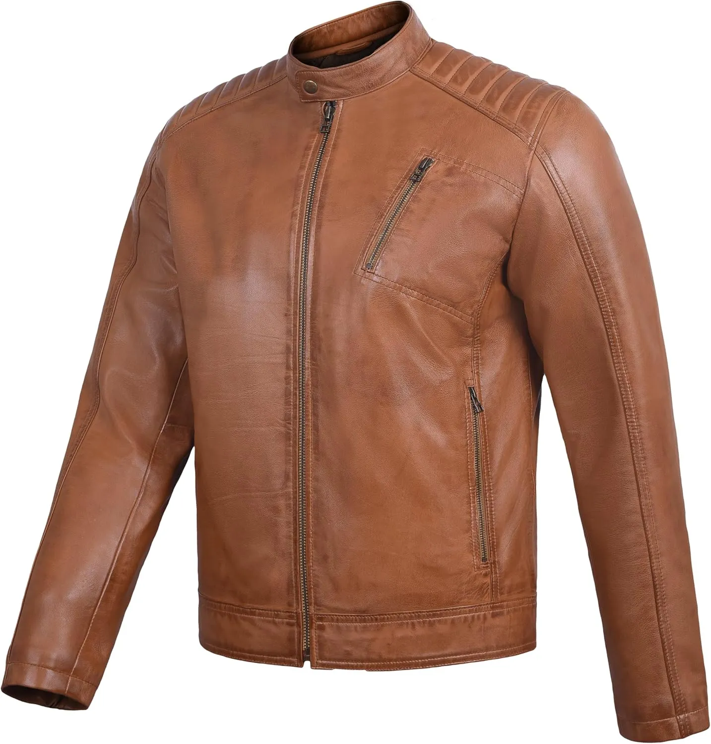 Men's Soft Genuine Lambskin Leather Biker Jacket  Vintage Real Motorcycle Cafe Racer Style