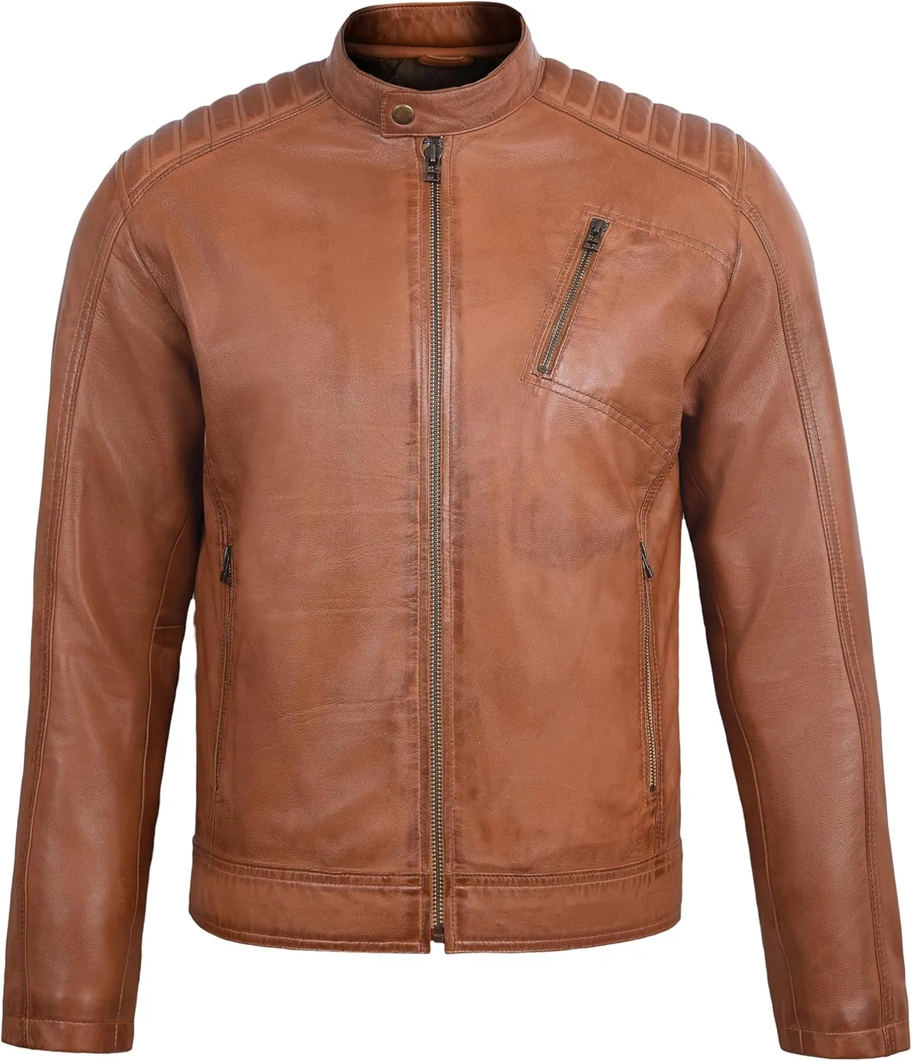 Men's Soft Genuine Lambskin Leather Biker Jacket  Vintage Real Motorcycle Cafe Racer Style
