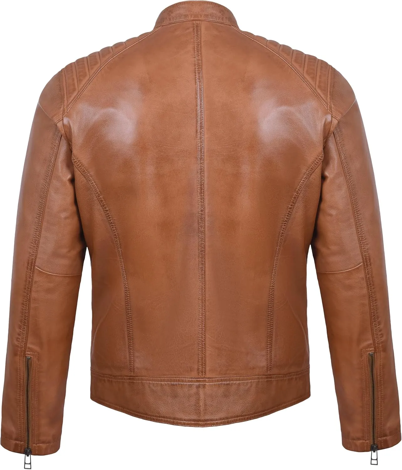 Men's Soft Genuine Lambskin Leather Biker Jacket  Vintage Real Motorcycle Cafe Racer Style