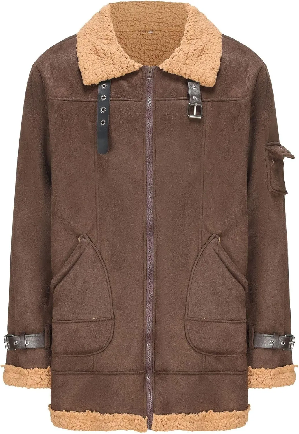 Men's suede Sherpa sheep shearing synthetic fur coat men's faux fur pilot jacket winter coat fur collar jacket