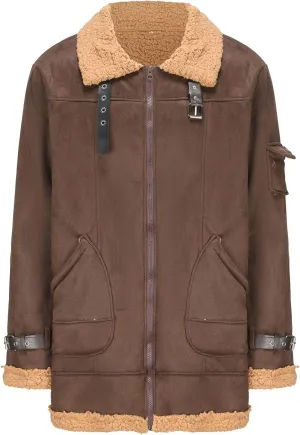Men's suede Sherpa sheep shearing synthetic fur coat men's faux fur pilot jacket winter coat fur collar jacket