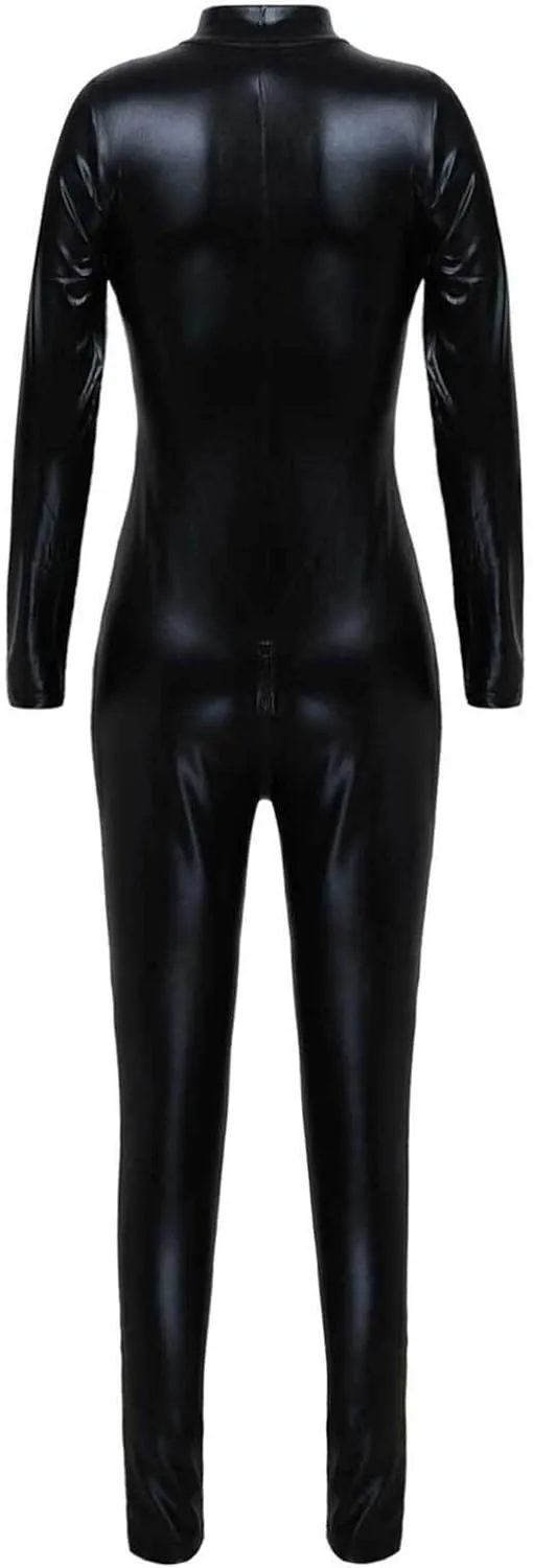 Men's Thongs, Briefs Womens Lingerie Zipper Bodysuit Slim Fit Long Sleeve Jumpsuits Patent Leather (Color : Black, Size : Medium)